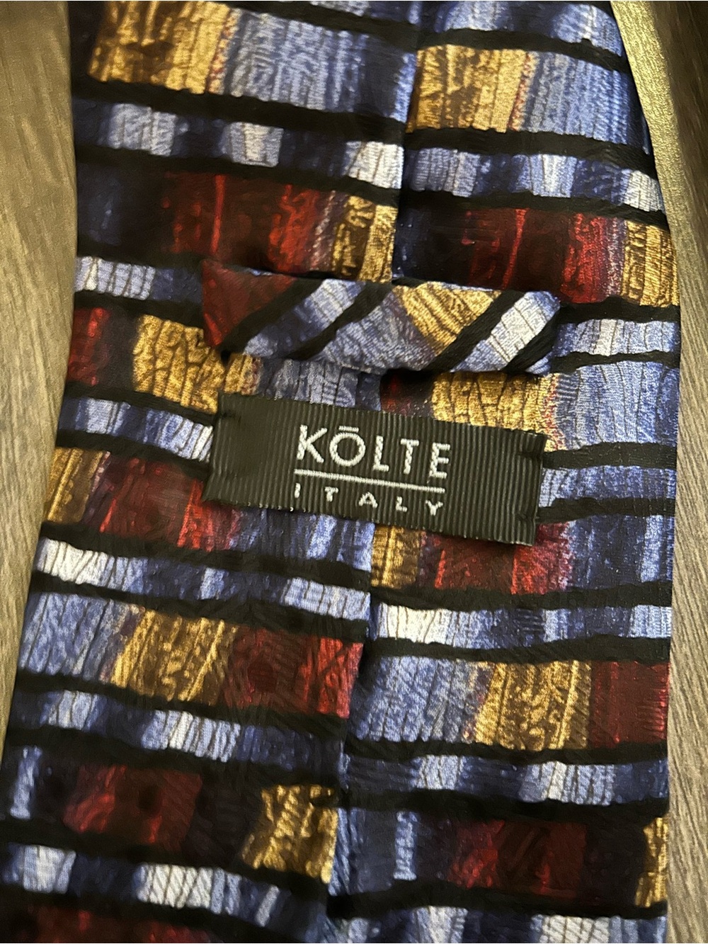 Költe Italy Men's Multicolor Striped Silk Tie - Blue, Gold & Red